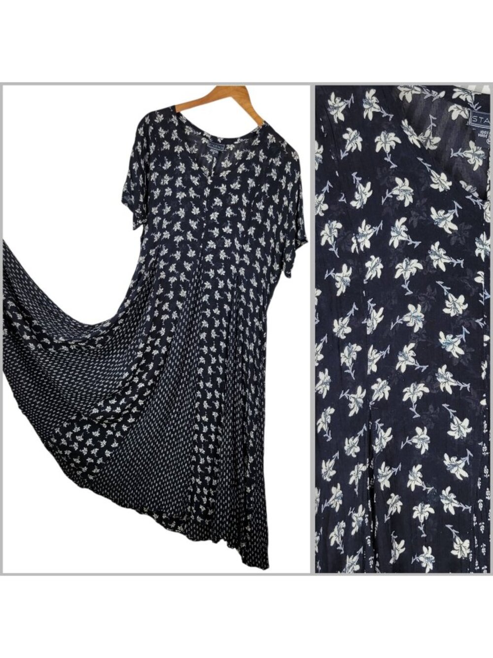 Gauze Maxi Shirt Dress Floral Medium Semi-sheer Maxi Renaissance Vintage Alt